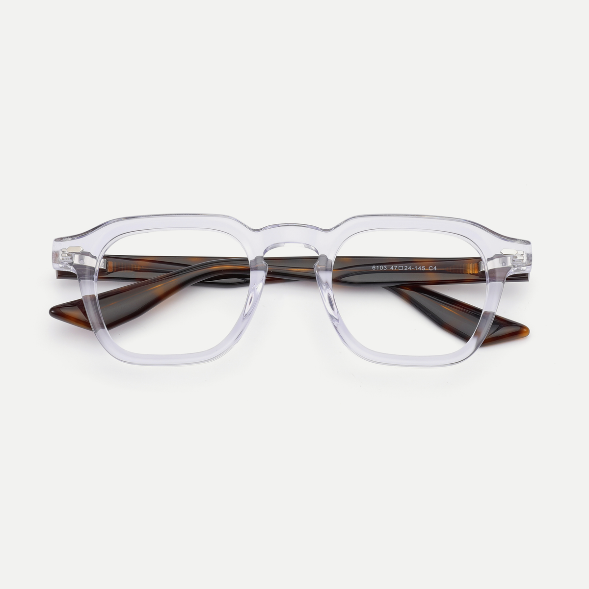 Nina crystal clear acetate eyeglasses, inner temple detail