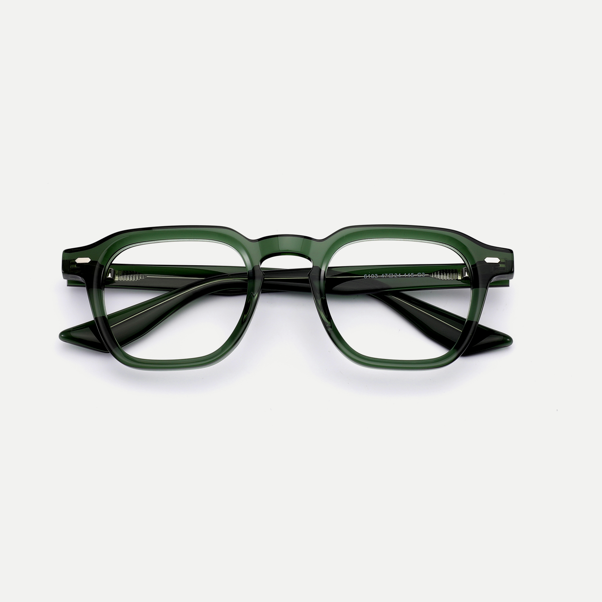 Nina forest green acetate eyeglasses, inner temple detail
