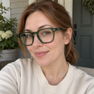 Nina forest green acetate eyeglasses, lifestyle wearing photo