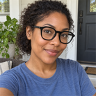 Elodie black acetate eyeglasses, lifestyle wearing photo