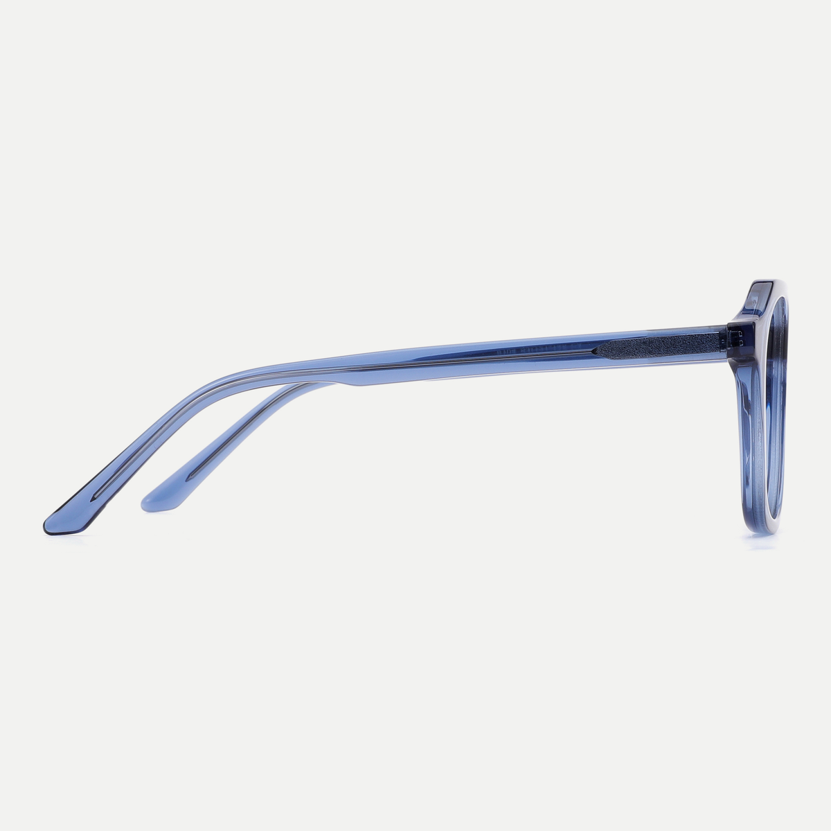 Elodie crystal blue acetate eyeglasses, side detail