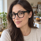 Helena black acetate eyeglasses, lifestyle wearing photo