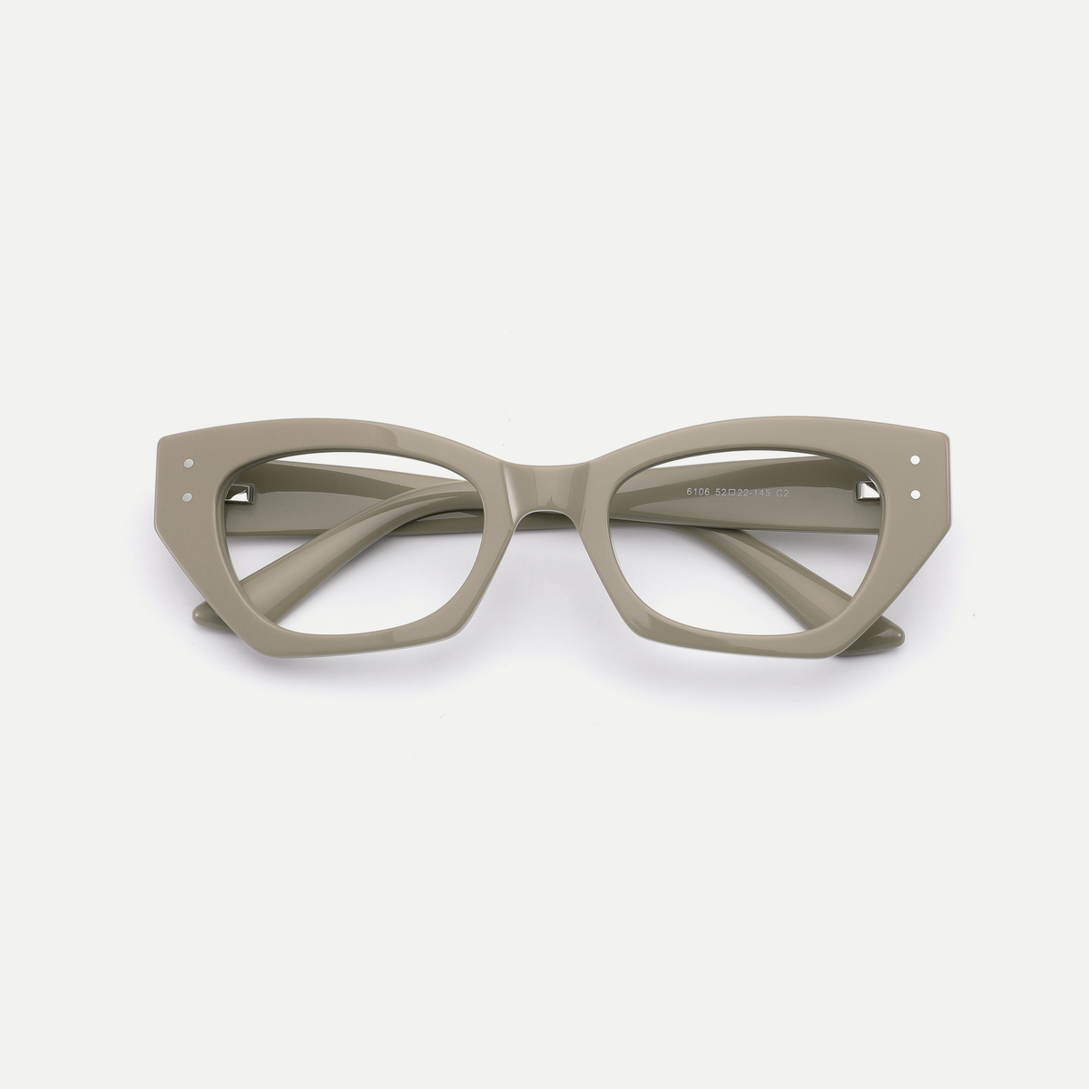 Viola taupe gray acetate eyeglasses, inner temple detail