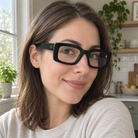 Thea black acetate eyeglasses, lifestyle wearing photo