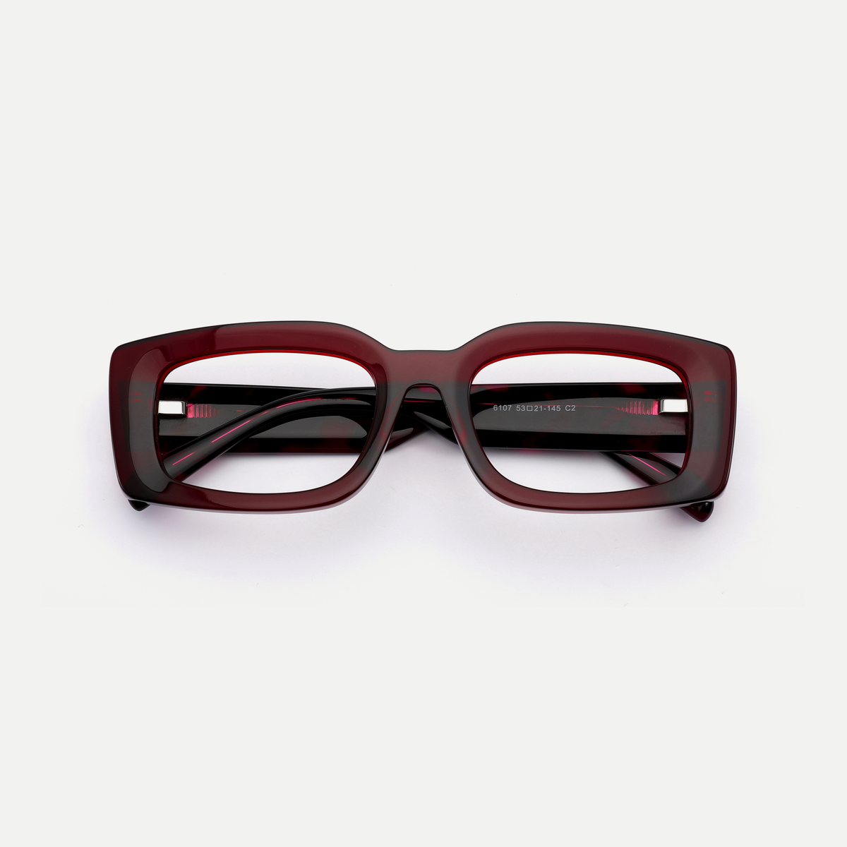 Thea burgundy acetate eyeglasses, inner temple detail