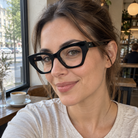 Daphne black acetate eyeglasses, lifestyle wearing photo