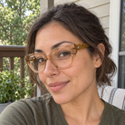 Daphne crystal peach / tortoise acetate eyeglasses, lifestyle wearing photo