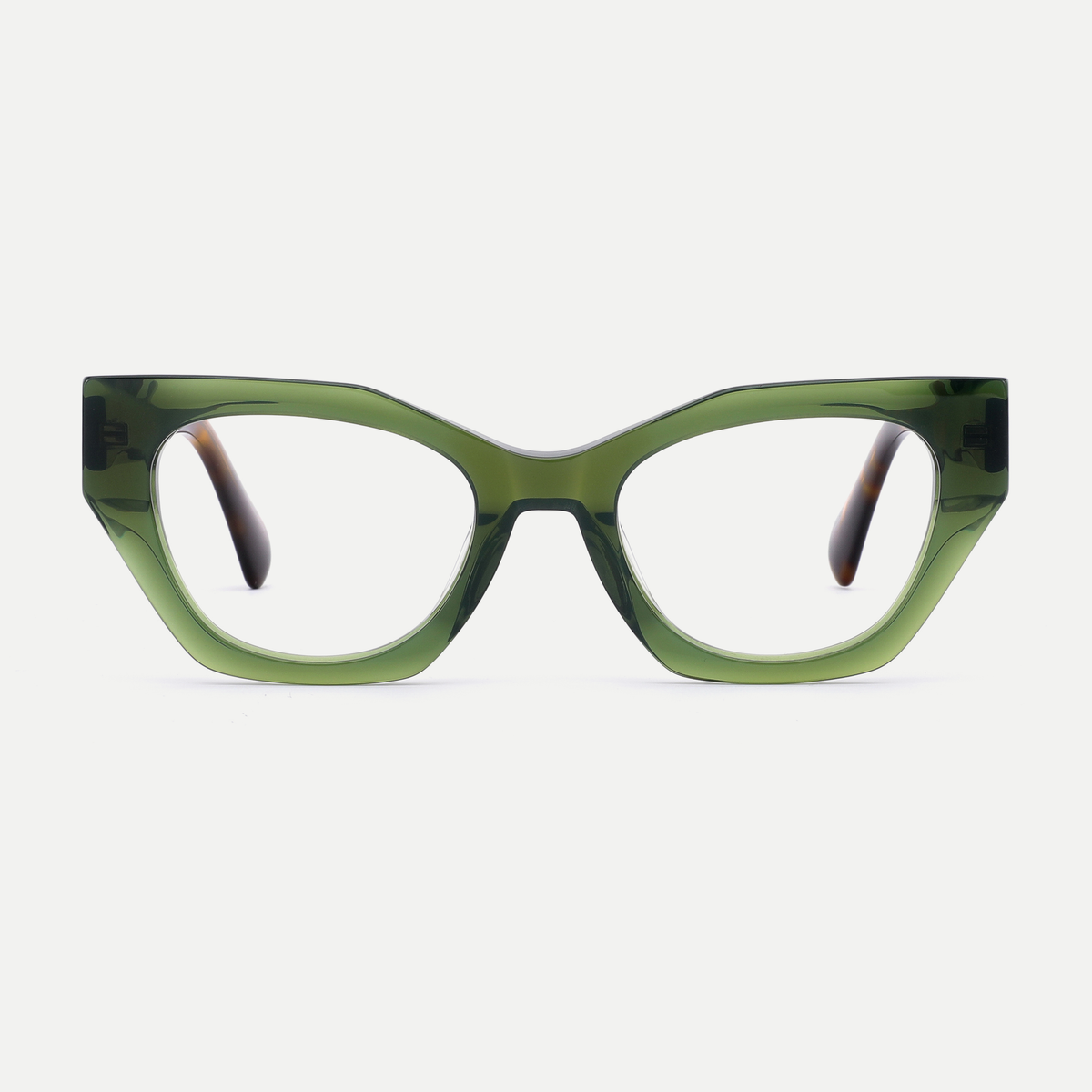 Daphne olive green acetate eyeglasses, front view