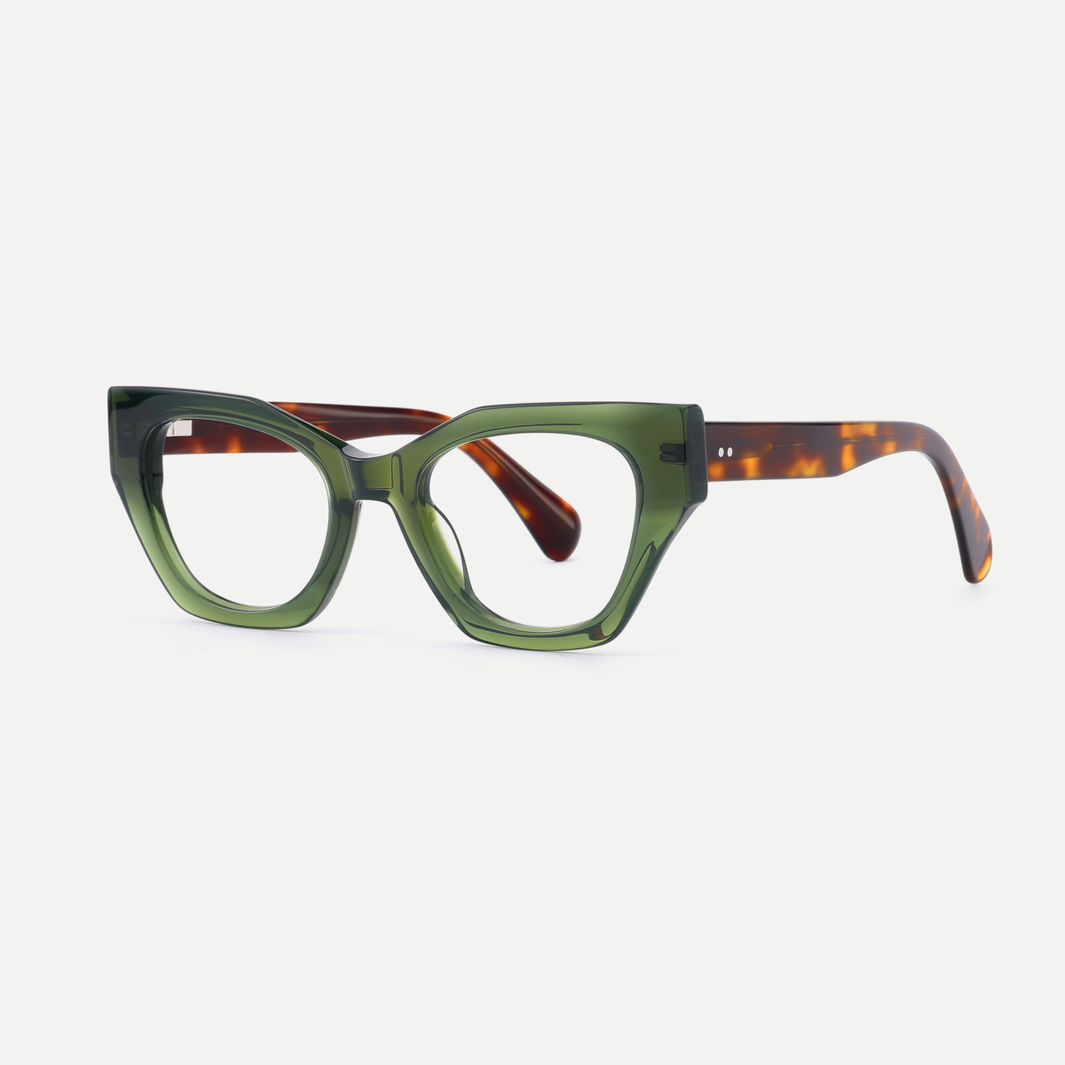 Daphne olive green acetate eyeglasses, angled view