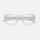 Ingrid crystal clear acetate eyeglasses, inner temple detail