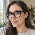 Odette black acetate eyeglasses, lifestyle wearing photo