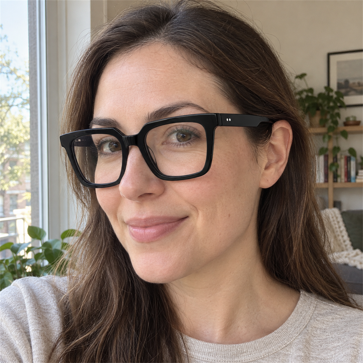 Odette black acetate eyeglasses, lifestyle wearing photo
