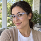 Odette crystal ice blue acetate eyeglasses, lifestyle wearing photo