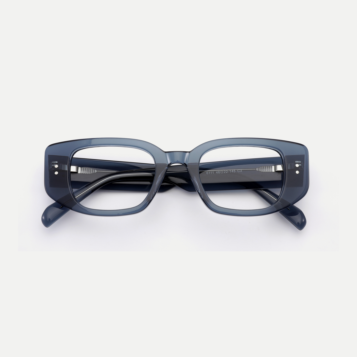 Maeve slate blue acetate eyeglasses, inner temple detail