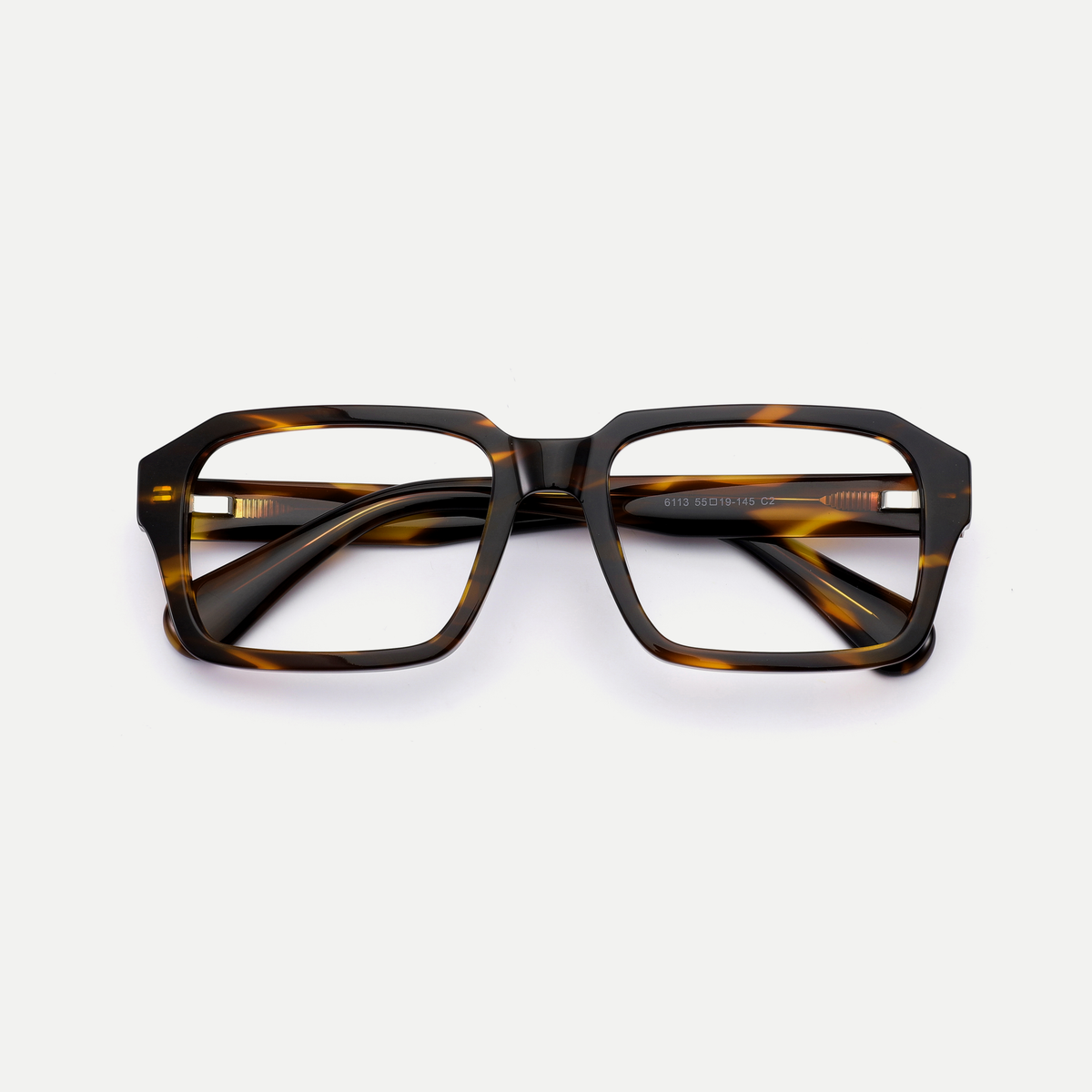 Ines tortoise acetate eyeglasses, inner temple detail