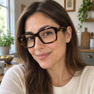 Ines tortoise acetate eyeglasses, lifestyle wearing photo