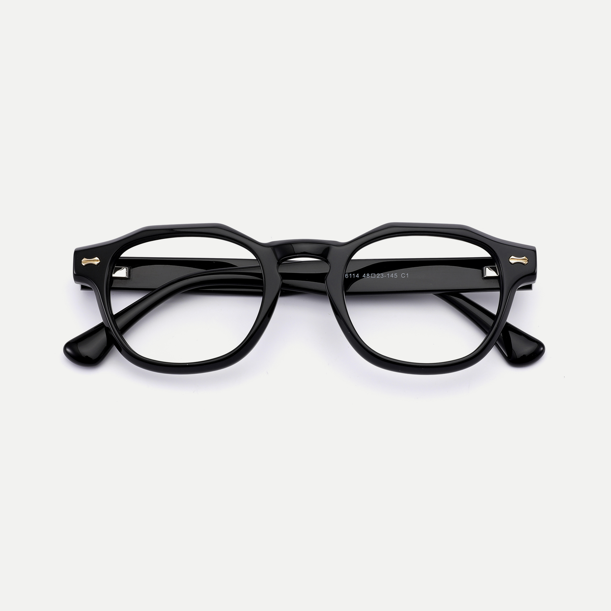 Alma black acetate eyeglasses, inner temple detail