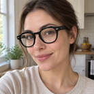 Alma black acetate eyeglasses, lifestyle wearing photo