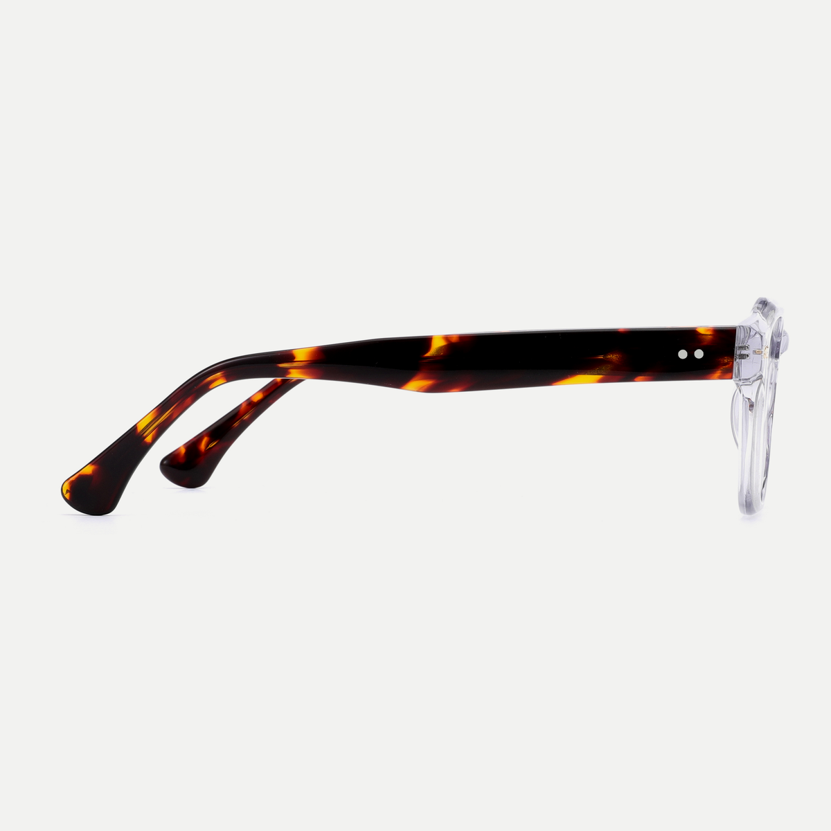 Alma crystal clear acetate eyeglasses, side detail