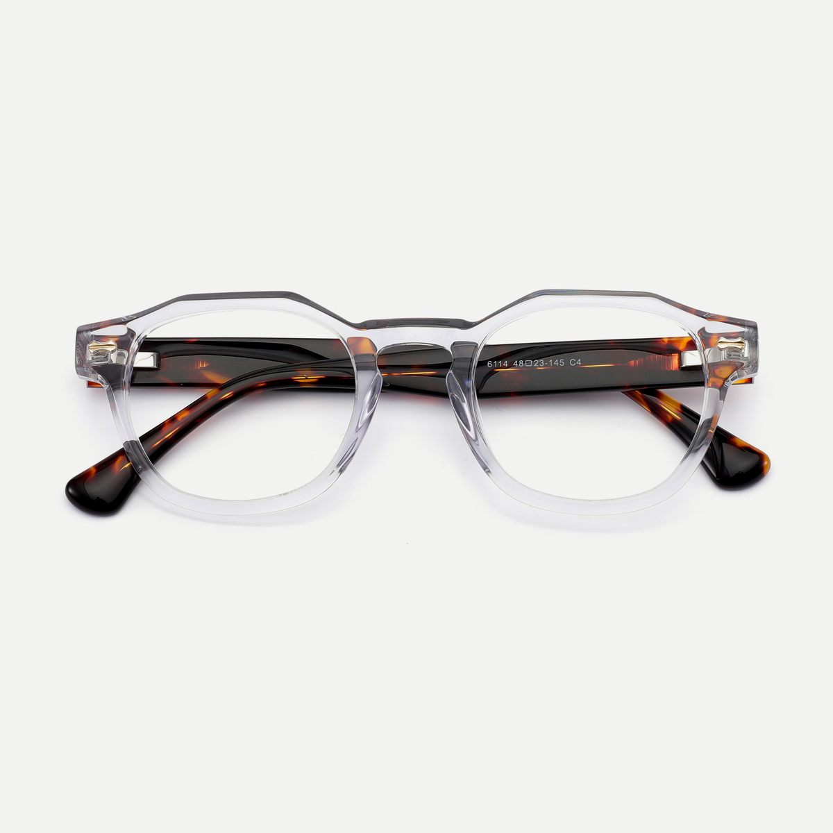 Alma crystal clear acetate eyeglasses, inner temple detail