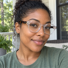 Alma crystal clear acetate eyeglasses, lifestyle wearing photo