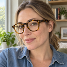 Alma tortoise acetate eyeglasses, lifestyle wearing photo