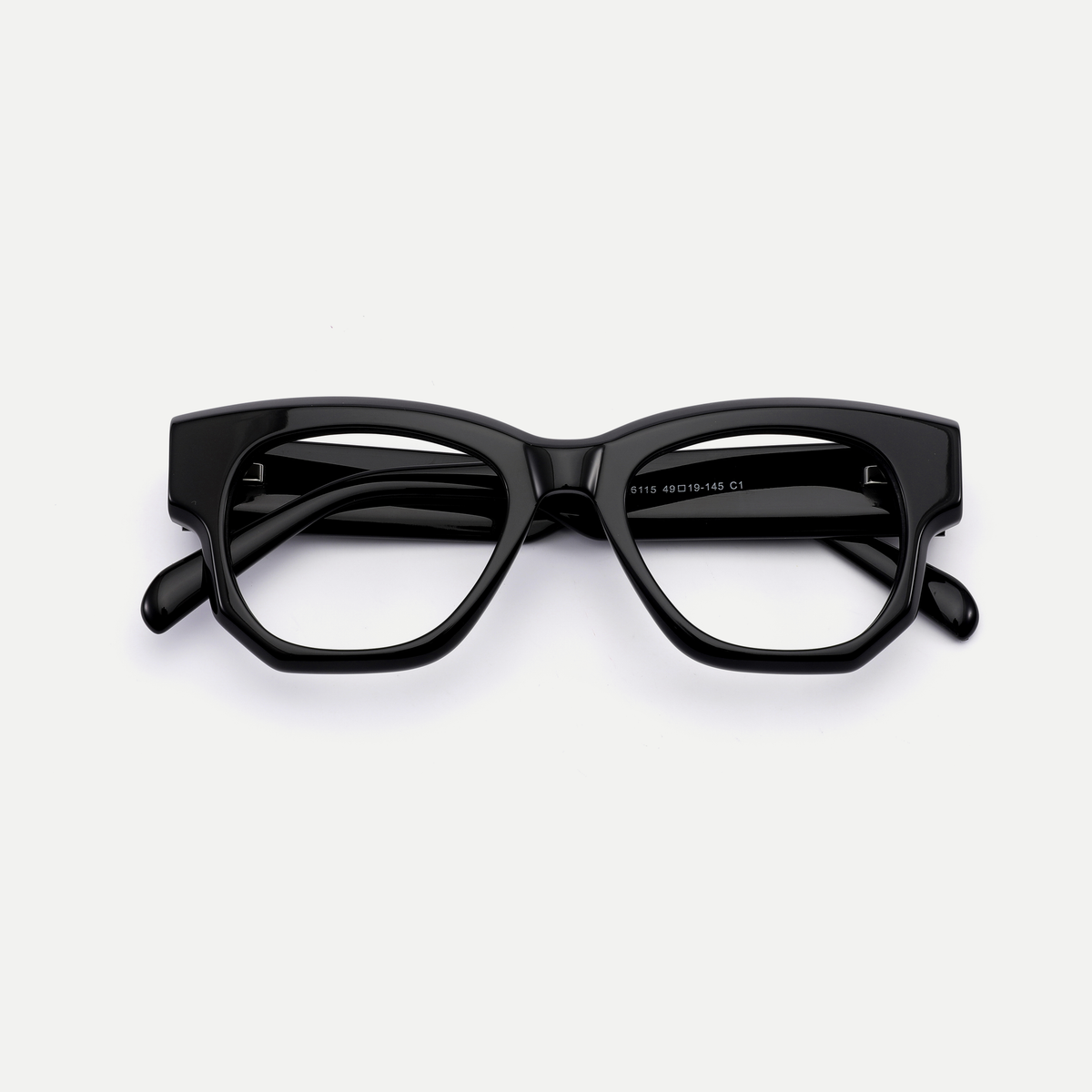 Giselle black acetate eyeglasses, inner temple detail