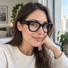 Giselle black acetate eyeglasses, lifestyle wearing photo