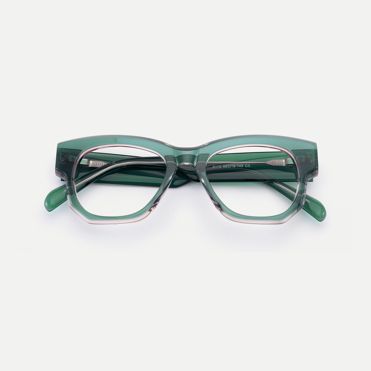 Giselle crystal mint / pink acetate eyeglasses, inner temple detail