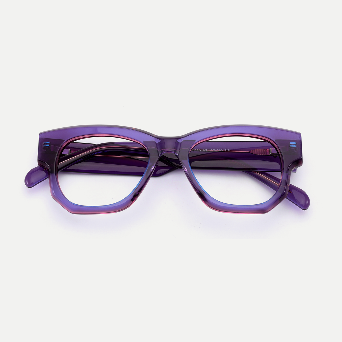 Giselle purple acetate eyeglasses, inner temple detail