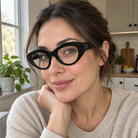 Lola black acetate eyeglasses, lifestyle wearing photo