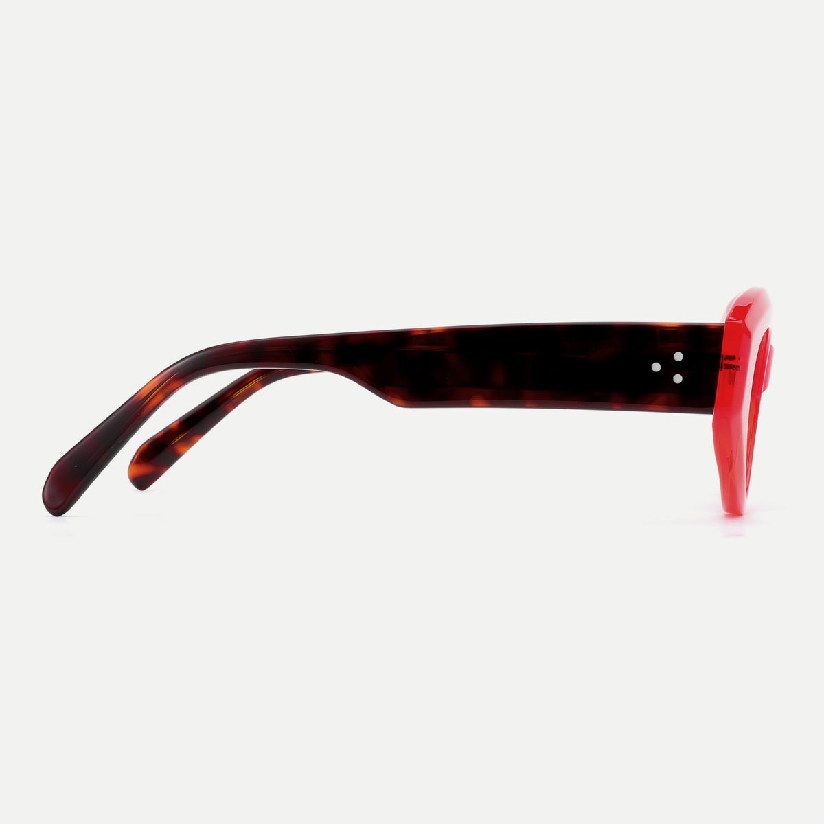 Lola red acetate eyeglasses, side detail