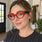 Lola red acetate eyeglasses, lifestyle wearing photo