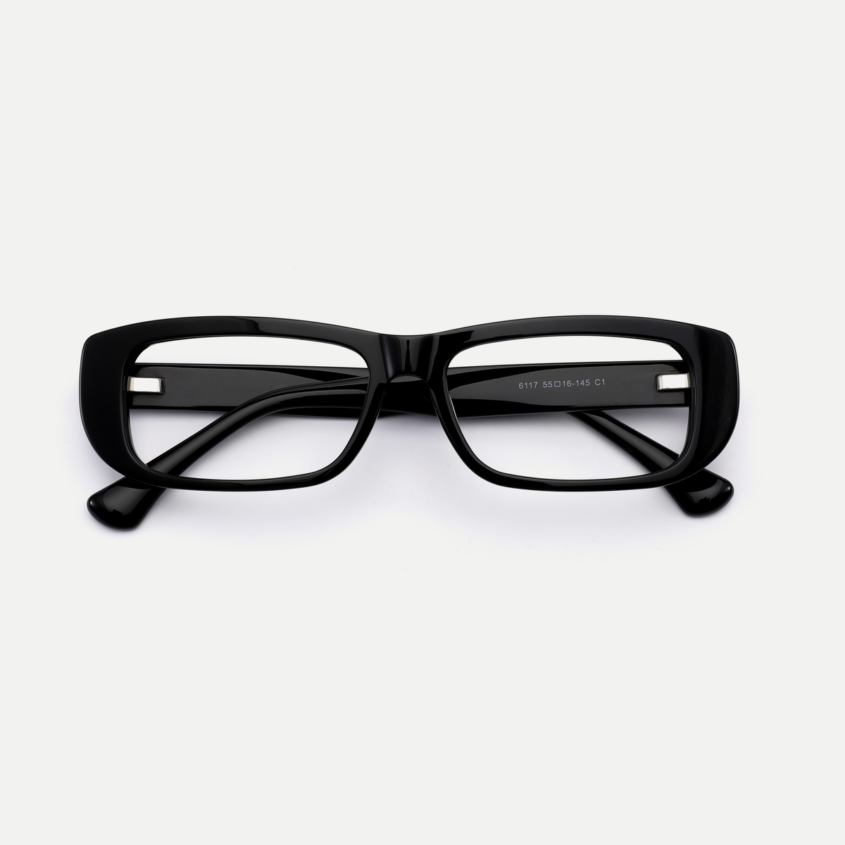 Mabel black acetate eyeglasses, inner temple detail