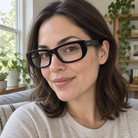 Mabel black acetate eyeglasses, lifestyle wearing photo
