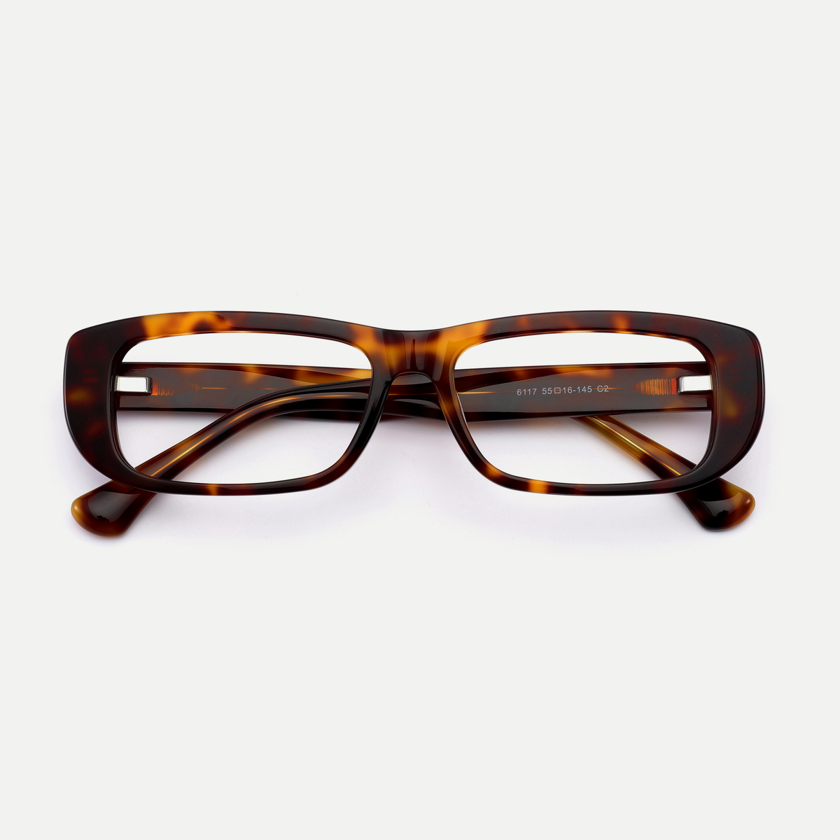 Mabel dark tortoise acetate eyeglasses, inner temple detail