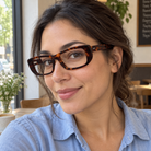 Mabel dark tortoise acetate eyeglasses, lifestyle wearing photo