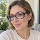 Mabel smoke blue acetate eyeglasses, lifestyle wearing photo