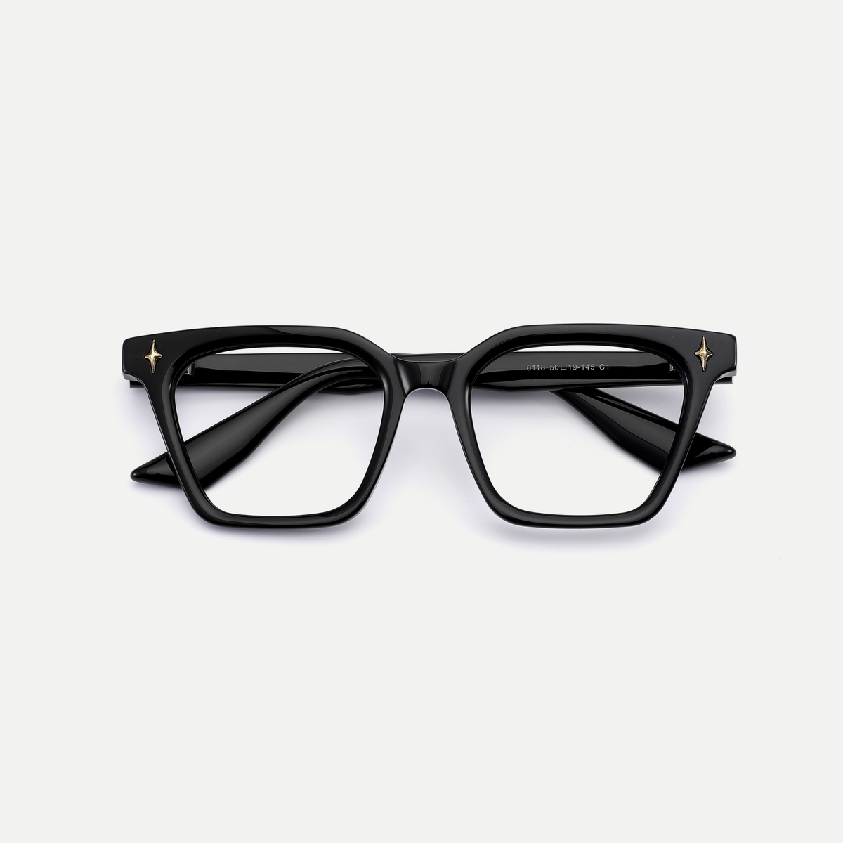 Gemma black acetate eyeglasses, inner temple detail