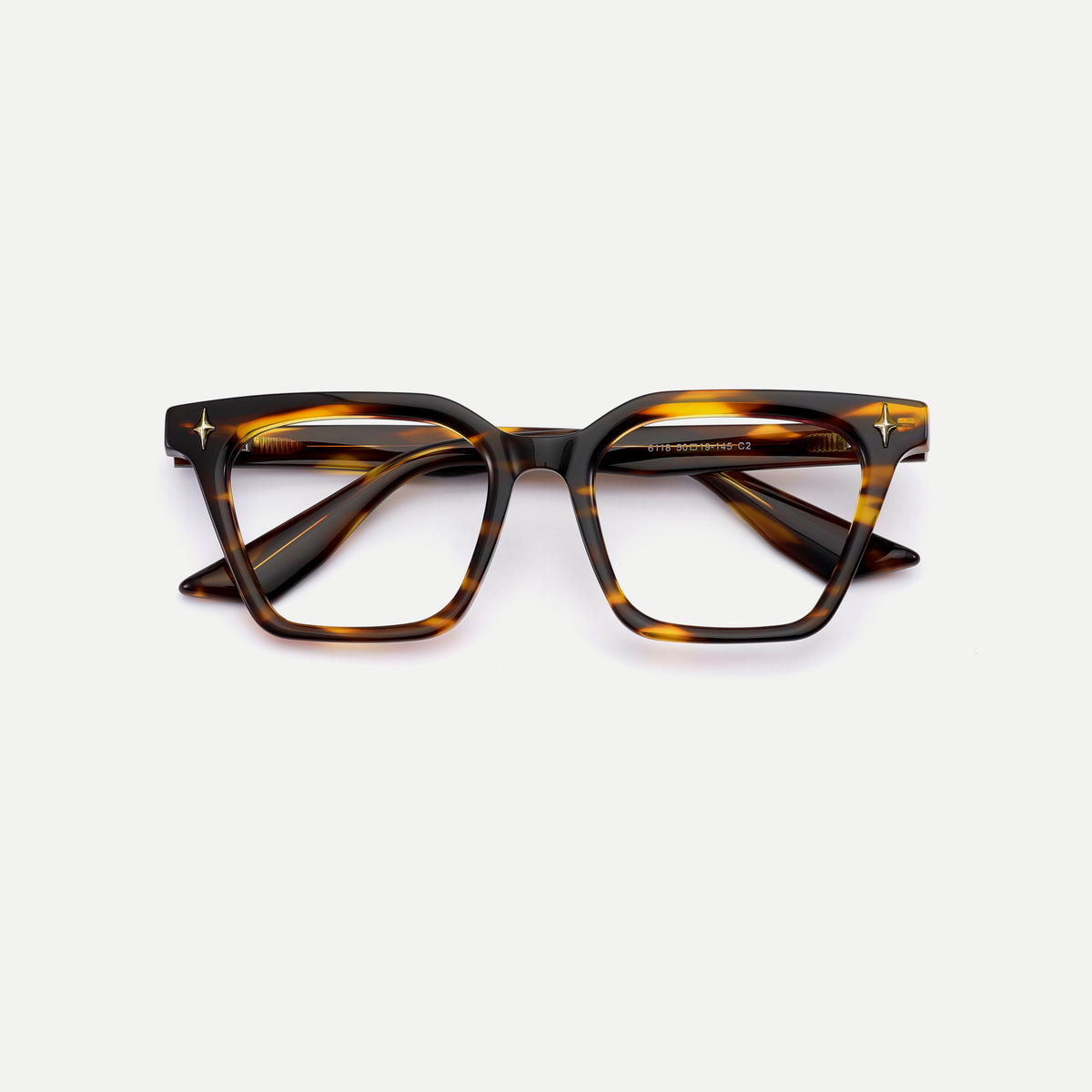Gemma tortoise acetate eyeglasses, inner temple detail