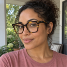 Gemma tortoise acetate eyeglasses, lifestyle wearing photo