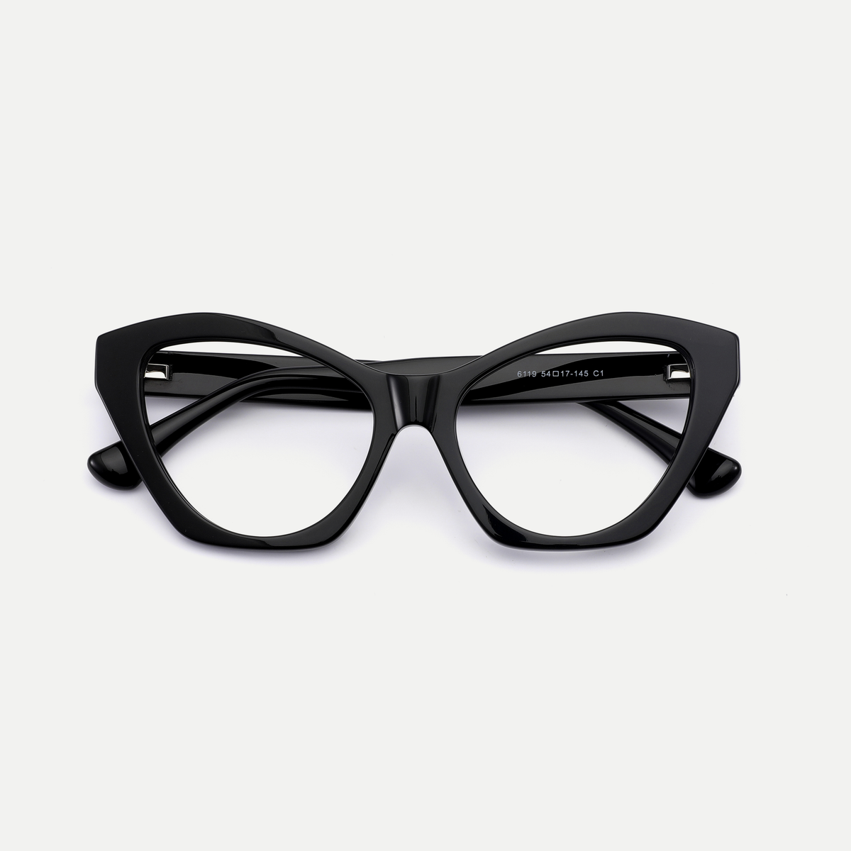 Faye black acetate eyeglasses, inner temple detail