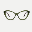 Faye olive green acetate eyeglasses, front view
