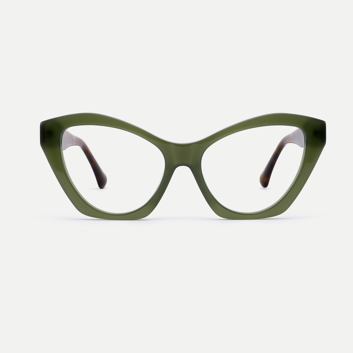 Faye olive green acetate eyeglasses, front view