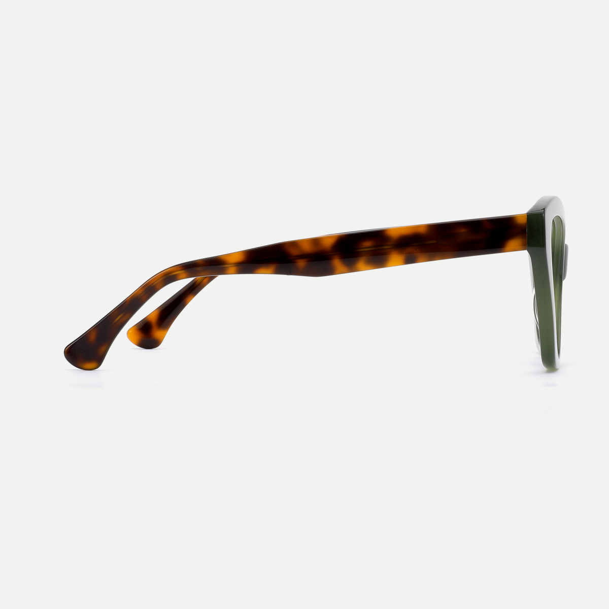 Faye olive green acetate eyeglasses, side detail