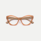 Faye peach acetate eyeglasses, inner temple detail