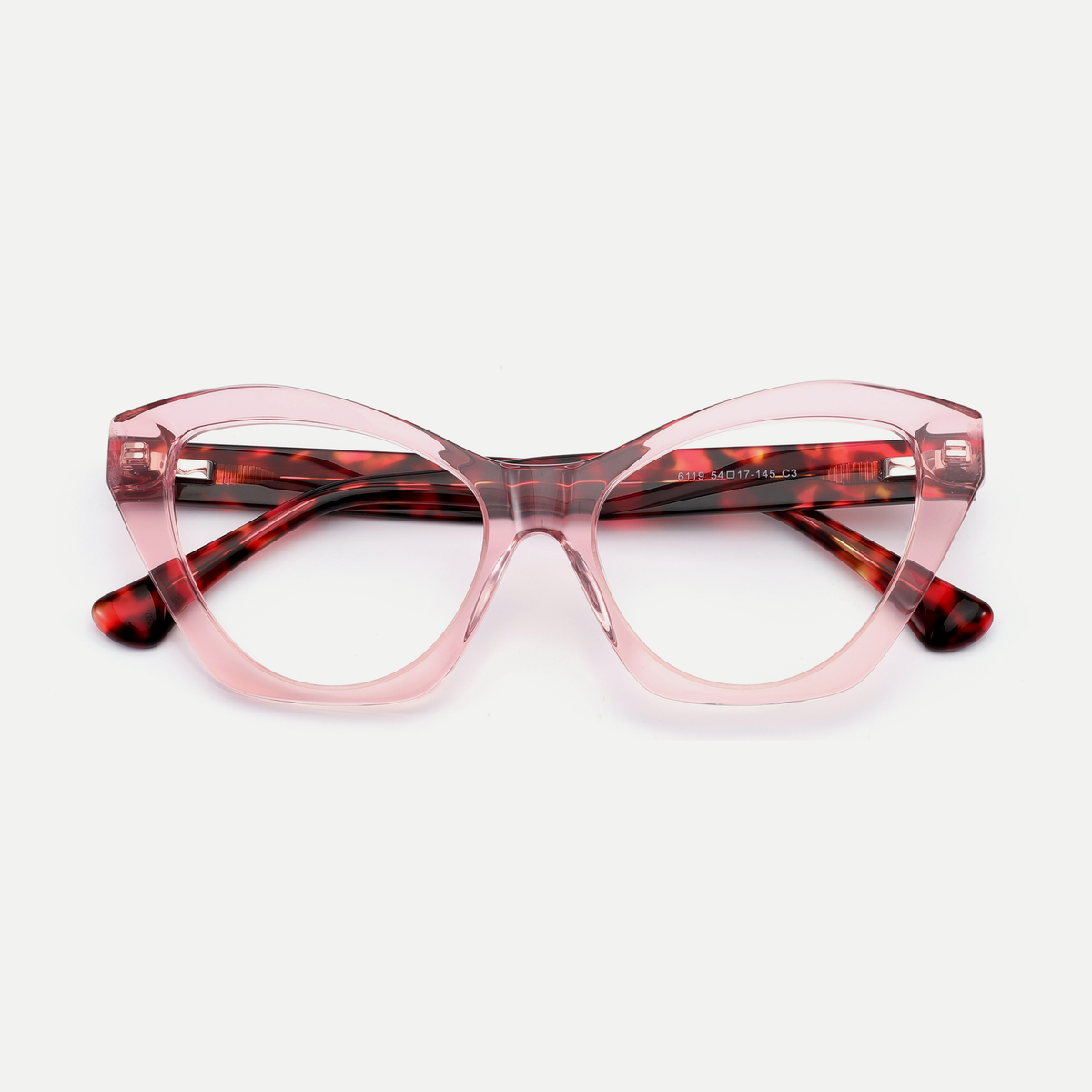 Faye crystal pink acetate eyeglasses, inner temple detail