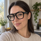 Petra black acetate eyeglasses, lifestyle wearing photo