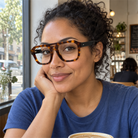 Petra tortoise acetate eyeglasses, lifestyle wearing photo