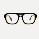 Petra black / amber acetate eyeglasses, front view